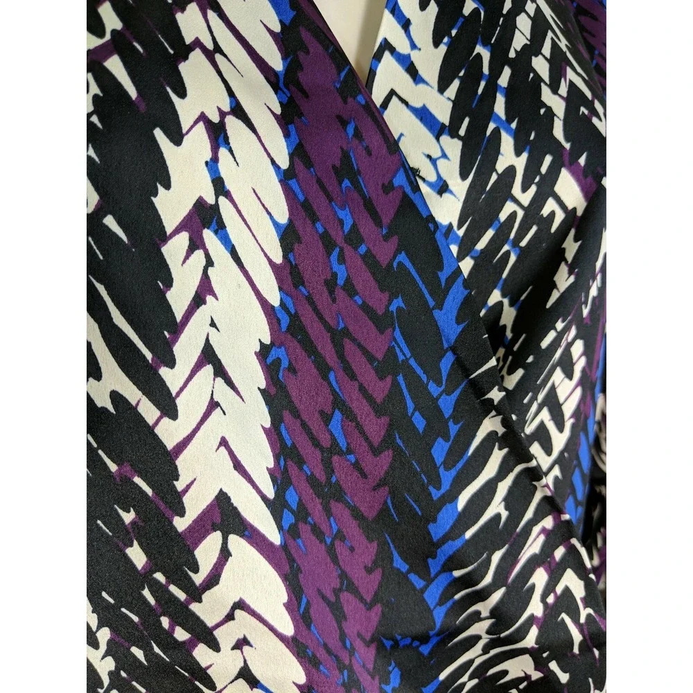 MARC NEW YORK Black Purple Blue Print Faux Wrap Blouse Hi Low Hem Size Small NWT - Picture 3 of 8